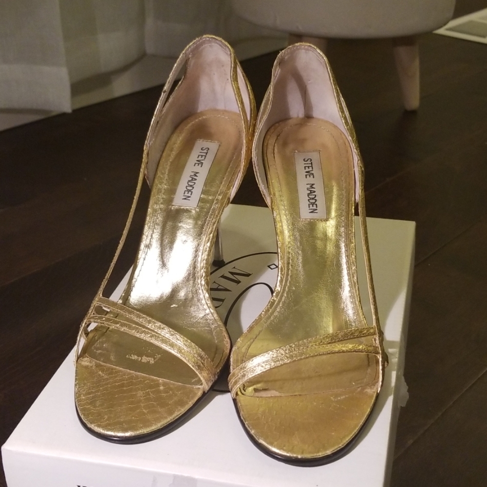 Steven Madden Gold Barely There Heels, Size 8 M - image 1